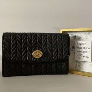 💐 Coach F76823 💐 Chain Wallet Quilting Black Leather Crossbody Bag NW AUTH💐W7